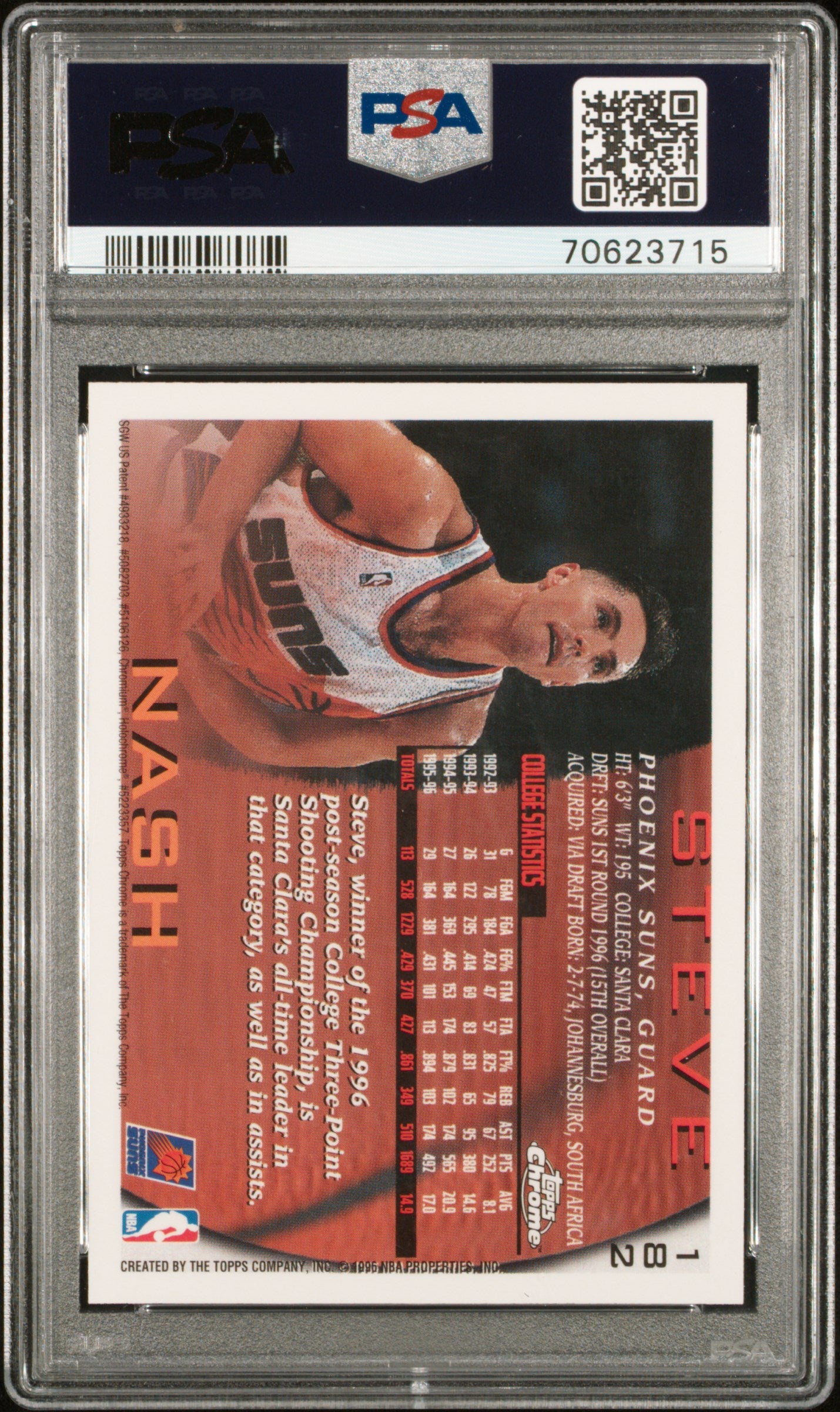 Steve Nash 1996 Topps Chrome Basketball Rookie Card #182 Graded PSA 8-Powers Sports Memorabilia
