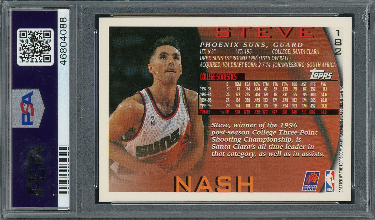 Steve Nash 1996 Topps Basketball Rookie Card RC #182 Graded PSA 8-Powers Sports Memorabilia