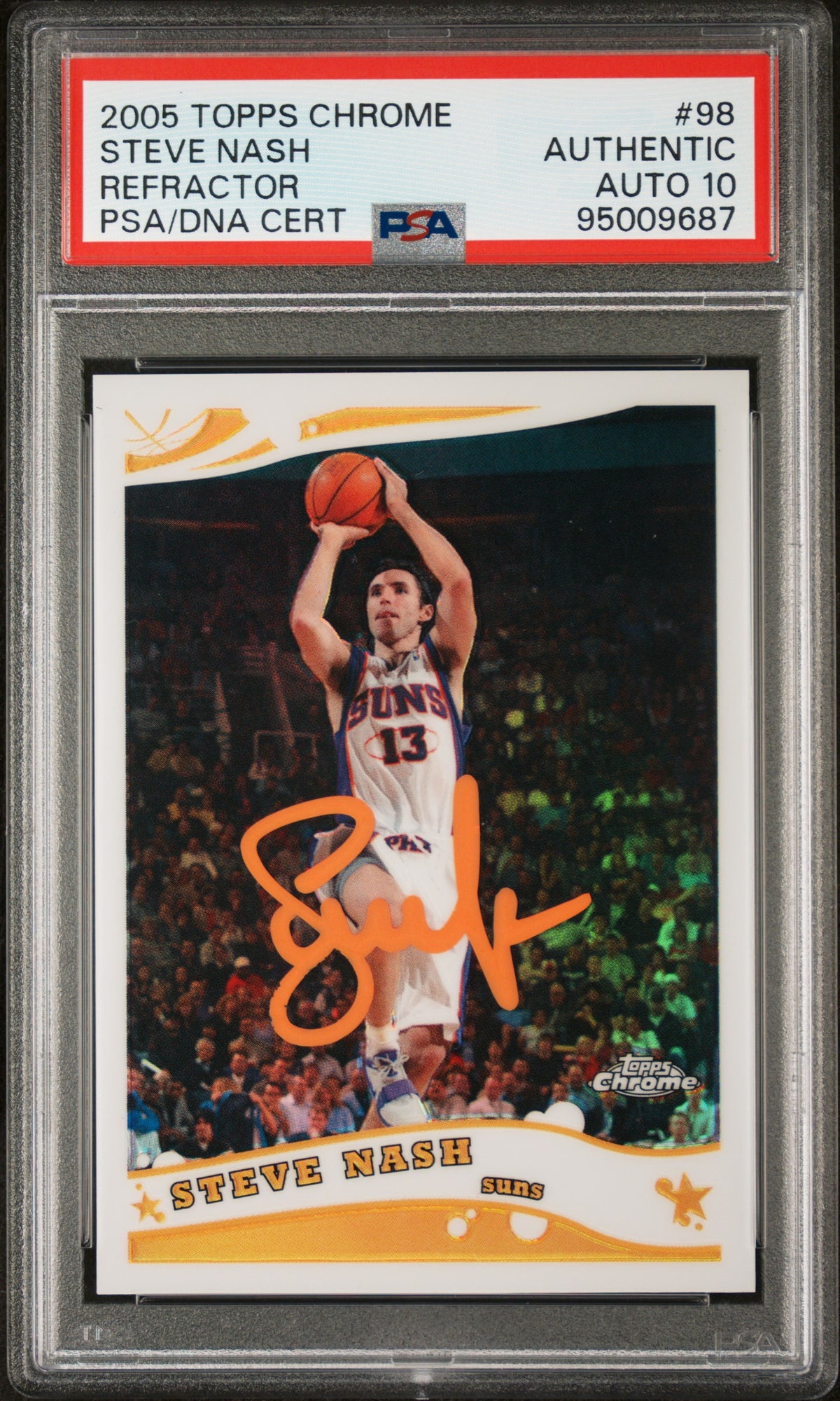 Steve Nash 2005 Topps Chrome Refractor Signed Card #98 Auto Graded PSA 10 205/999-Powers Sports Memorabilia