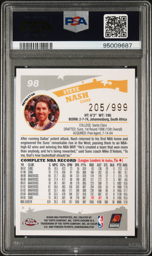 Steve Nash 2005 Topps Chrome Refractor Signed Card #98 Auto Graded PSA 10 205/999