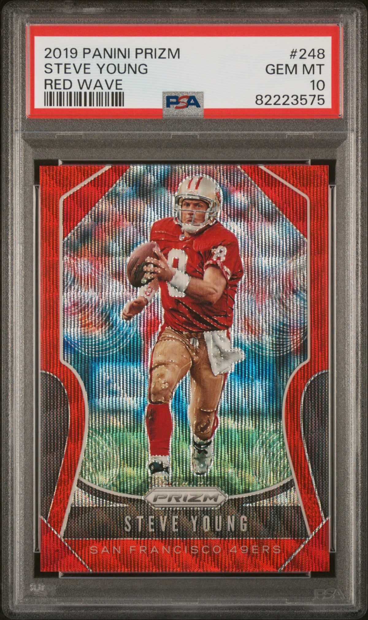 Steve Young 2019 Panini Prizm Red Wave Football Card #248 Graded PSA 10 4/149-Powers Sports Memorabilia