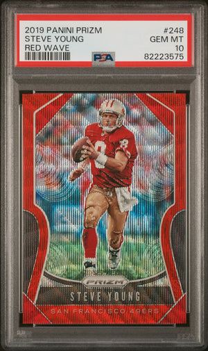 Steve Young 2019 Panini Prizm Red Wave Football Card #248 Graded PSA 10 4/149-Powers Sports Memorabilia