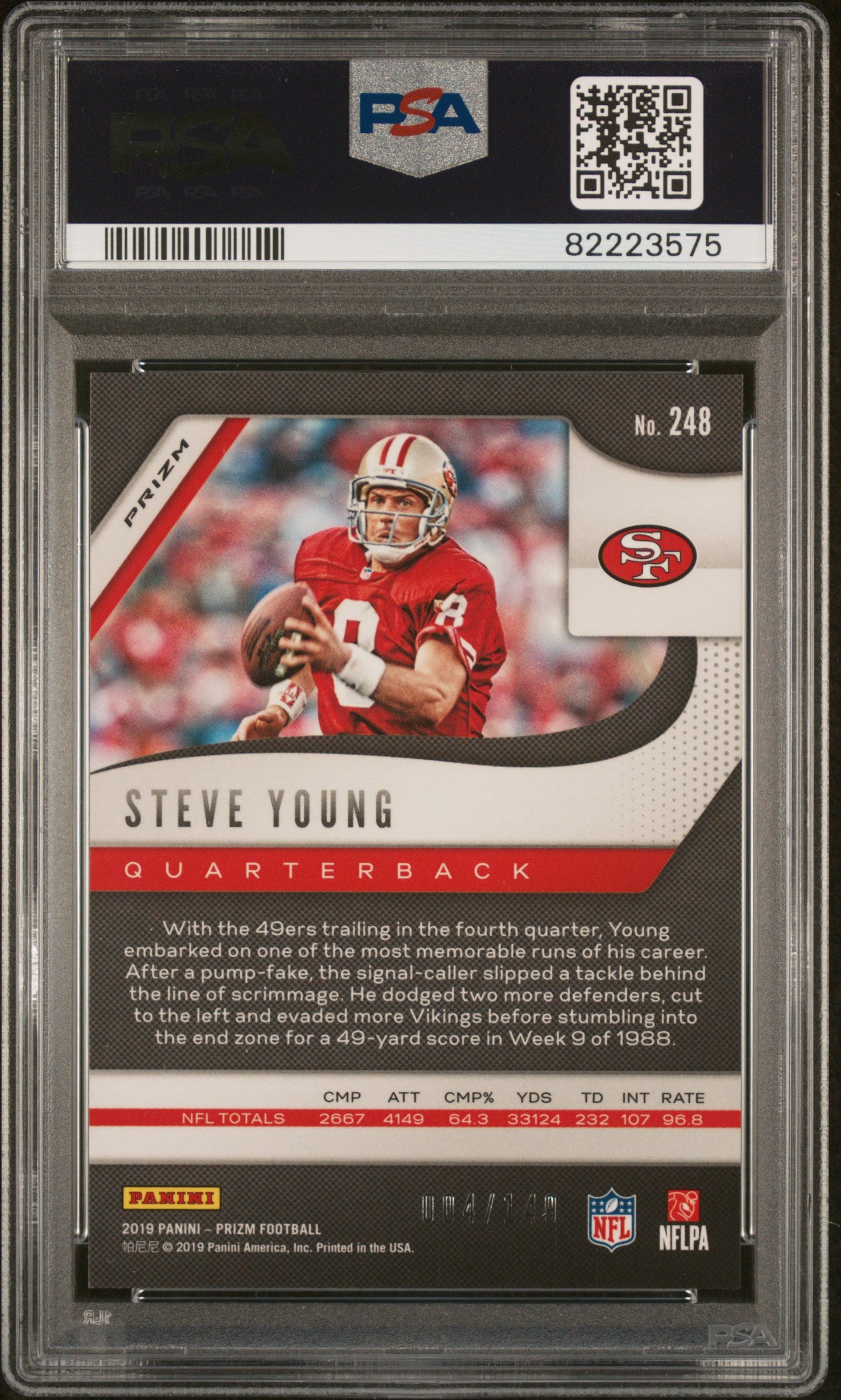 Steve Young 2019 Panini Prizm Red Wave Football Card #248 Graded PSA 10 4/149-Powers Sports Memorabilia