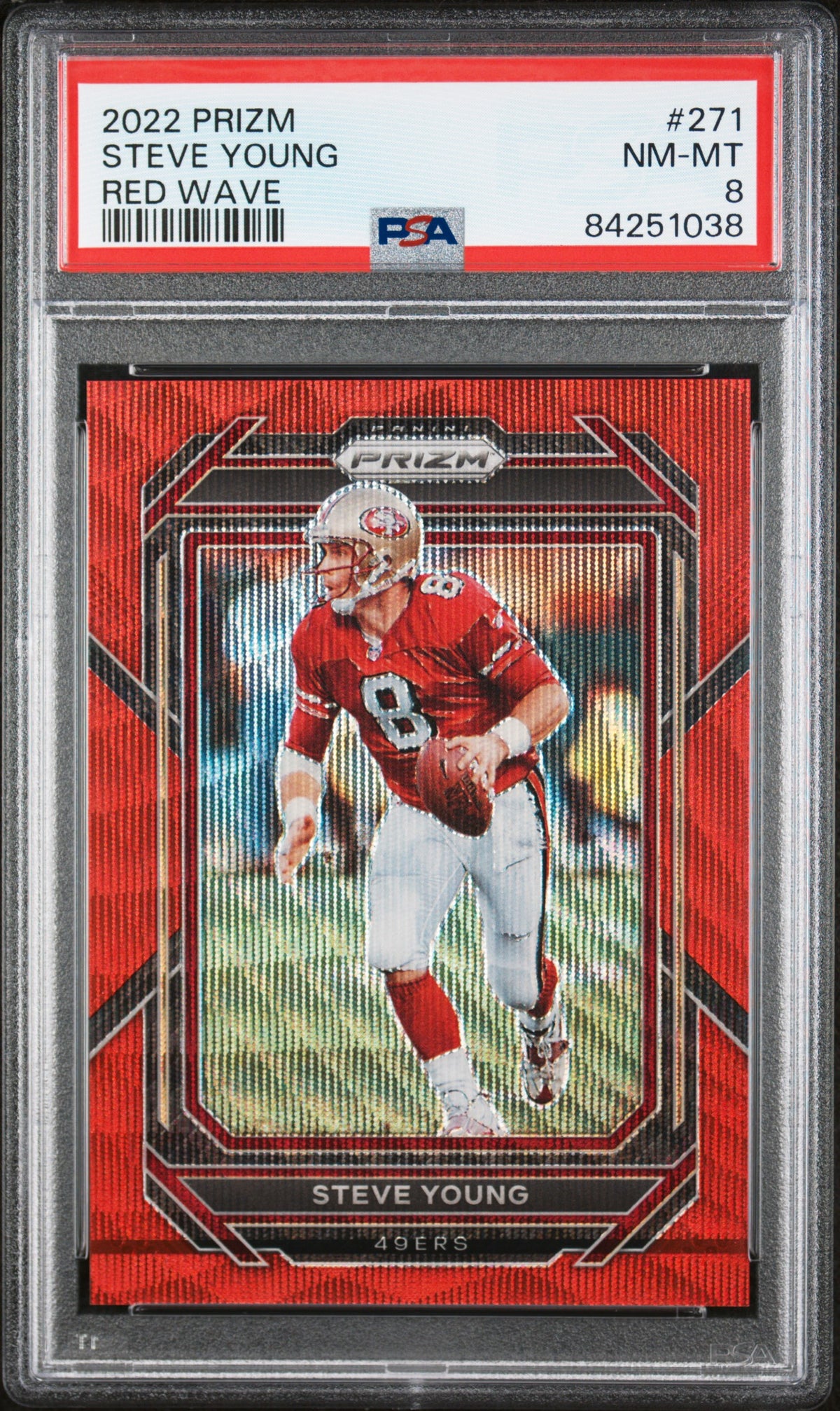 Steve Young 2022 Panini Prizm Red Wave Football Card #271 Graded PSA 8-Powers Sports Memorabilia