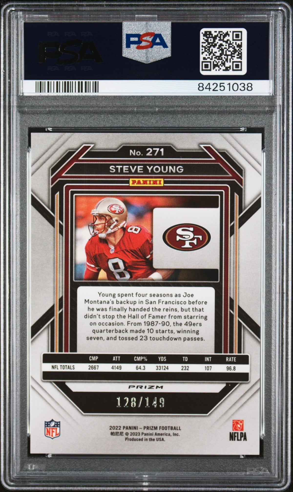 Steve Young 2022 Panini Prizm Red Wave Football Card #271 Graded PSA 8-Powers Sports Memorabilia