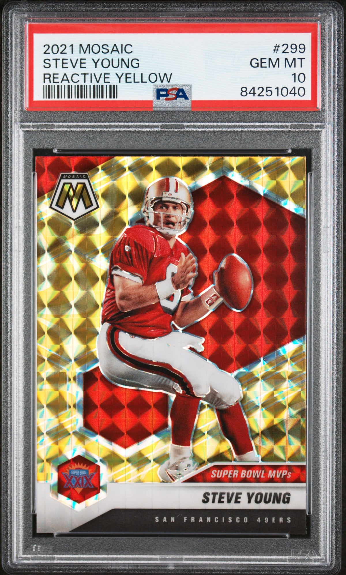 Steve Young 2021 Panini Mosaic Reactive Yellow Football Card #299 Graded PSA 10-Powers Sports Memorabilia
