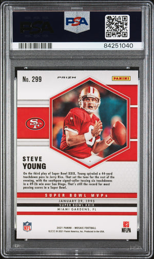 Steve Young 2021 Panini Mosaic Reactive Yellow Football Card #299 Graded PSA 10-Powers Sports Memorabilia