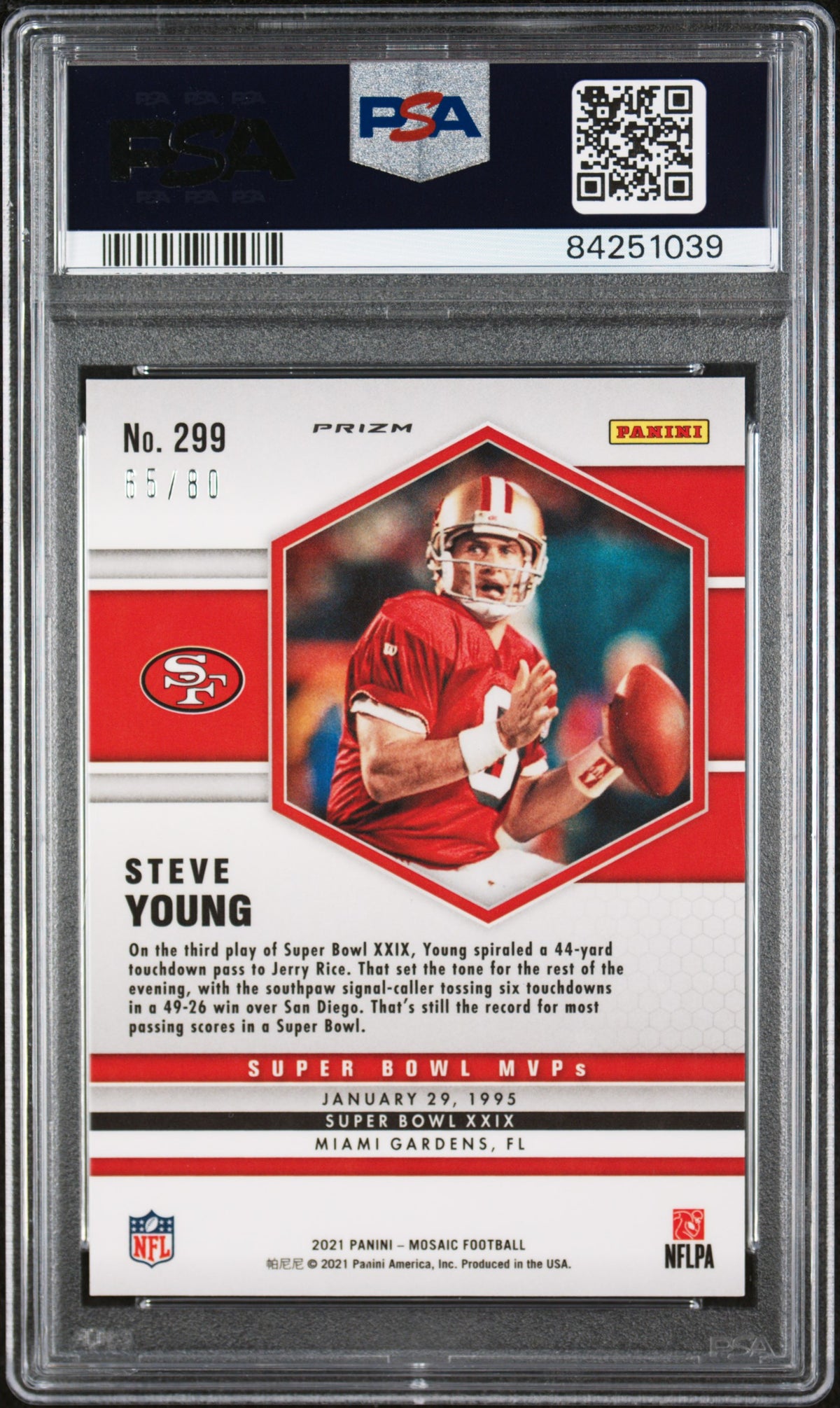 Steve Young 2021 Panini Mosaic Fusion Red Yellow Choice Card #299 PSA 9 65/80-Powers Sports Memorabilia
