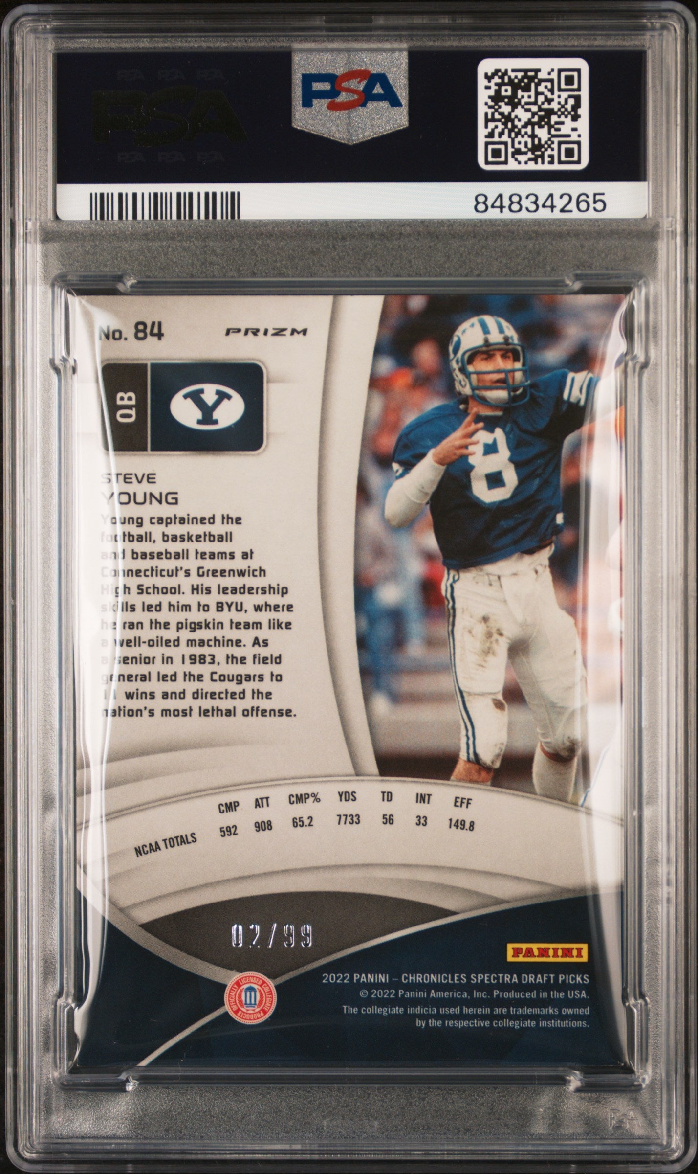 Steve Young 2022 Panini Chronicles Spectra Blue Signed Card #84 Auto PSA 10 2/99-Powers Sports Memorabilia