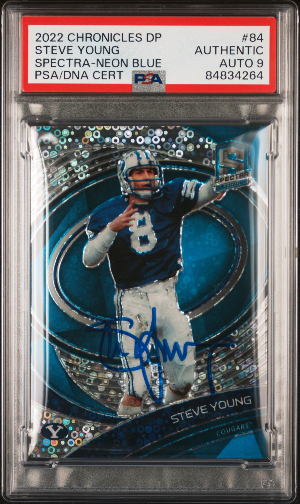 Steve Young 2022 Panini Chronicles Spectra Blue Signed Card #84 Auto PSA 9 52/99-Powers Sports Memorabilia