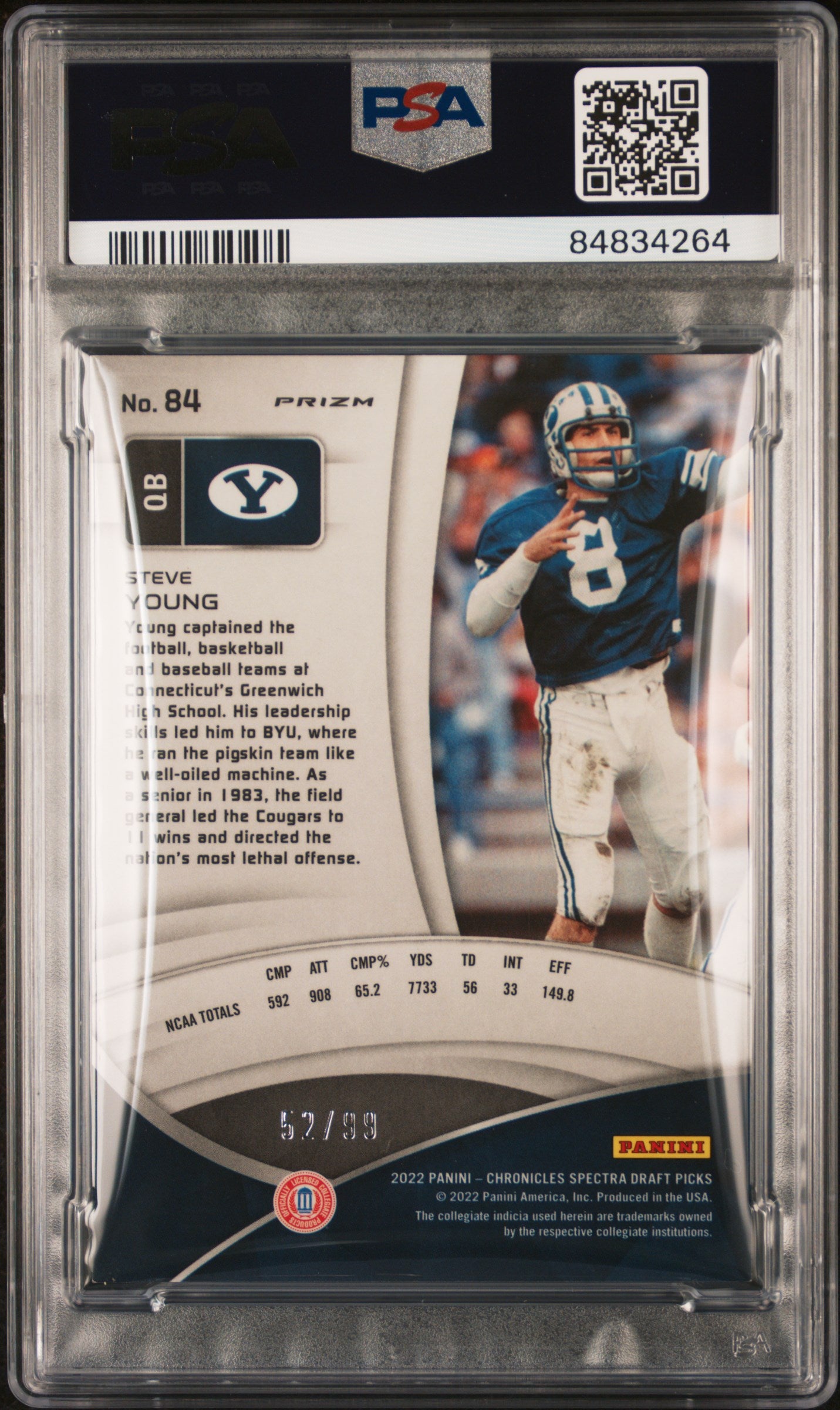 Steve Young 2022 Panini Chronicles Spectra Blue Signed Card #84 Auto PSA 9 52/99-Powers Sports Memorabilia