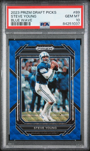 Steve Young 2023 Panini DP Blue Wave Prizm Football Card #89 Graded PSA 10-Powers Sports Memorabilia