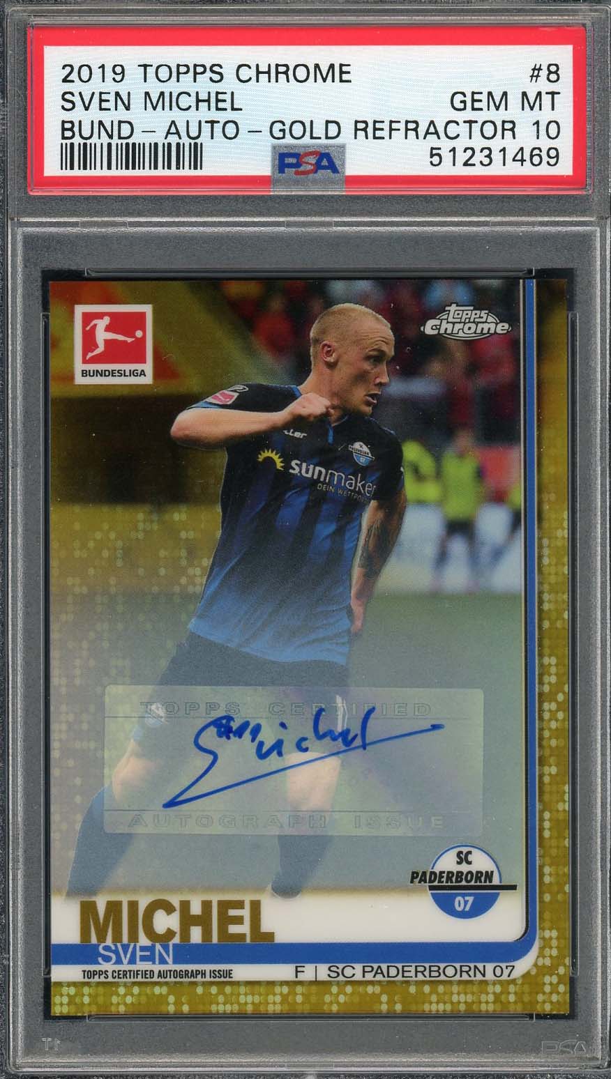 Sven Michel 2019 Topps Chrome Bundesliga Gold Refractor Auto Card #8 PSA 10 /50-Powers Sports Memorabilia