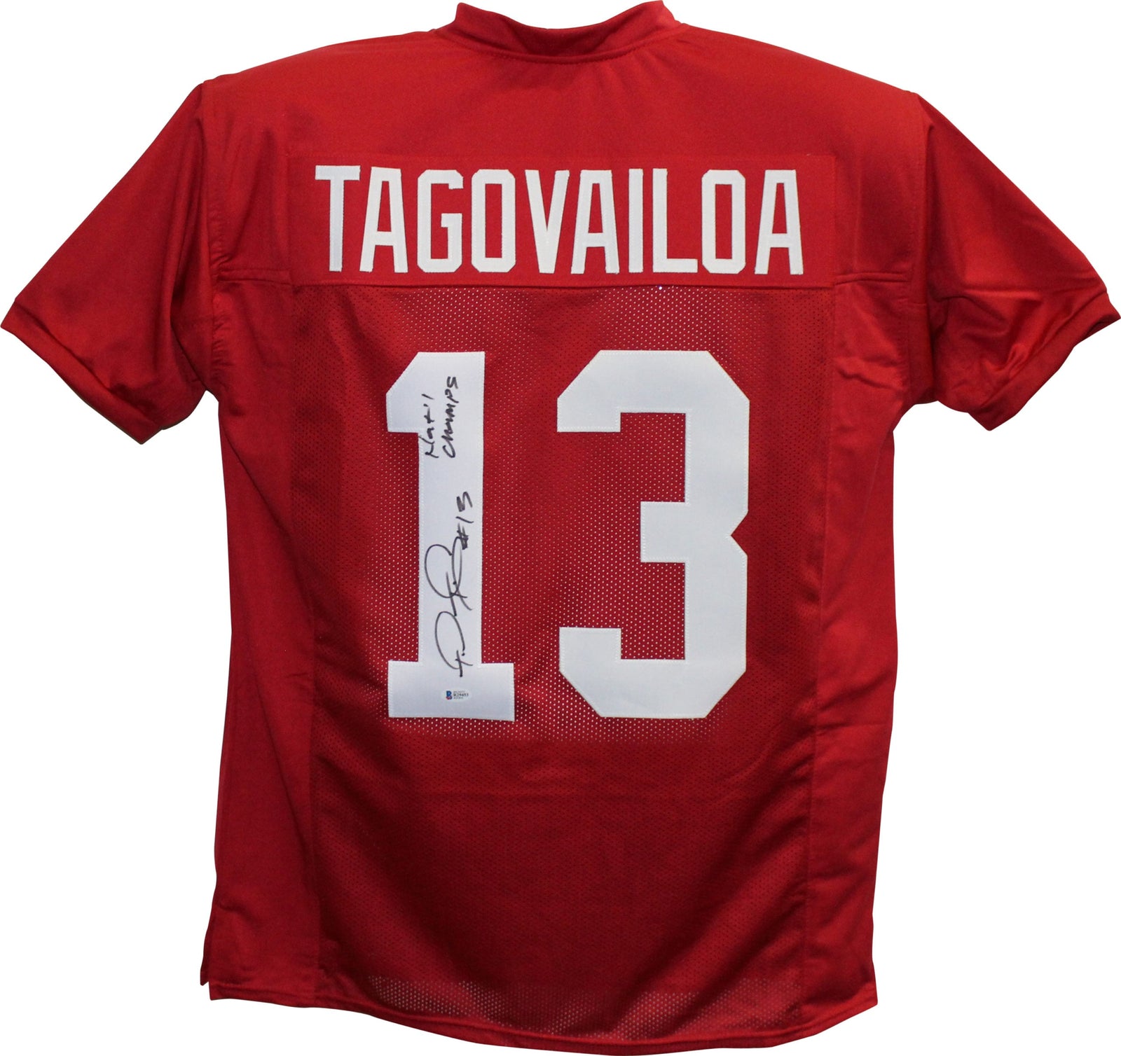 Tua Tagovailoa Signed College Style Red XL Jersey Champs – Beckett Authenticated-Powers Sports Memorabilia