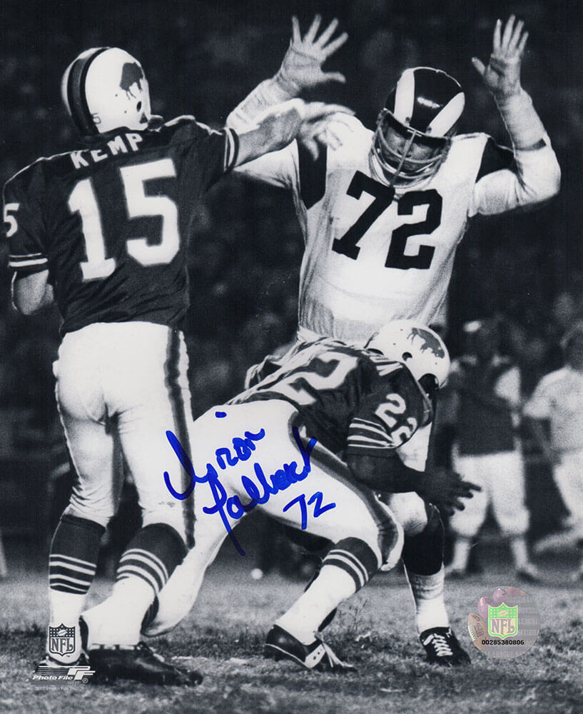 Diron Talbert Autographed Rams B&W Action vs. Bills 8x10 Photo-Powers Sports Memorabilia
