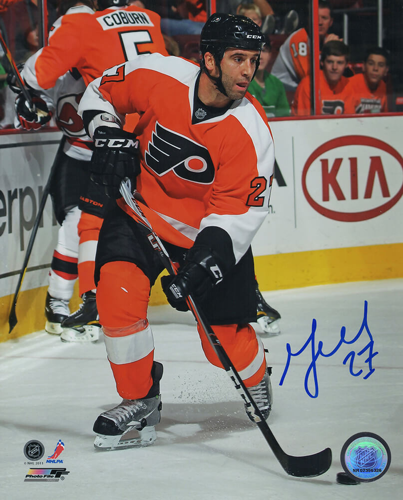 Max Talbot Autographed Philadelphia Flyers With Puck Action 8x10 Photo-Powers Sports Memorabilia