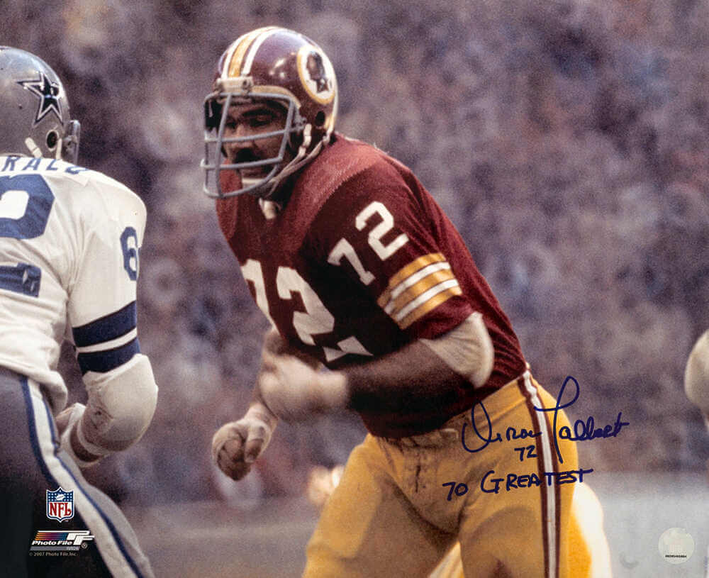 Diron Talbert Autographed Washington Football Team Red Jersey Action 16x20 Photo with 70 Greatest-Powers Sports Memorabilia