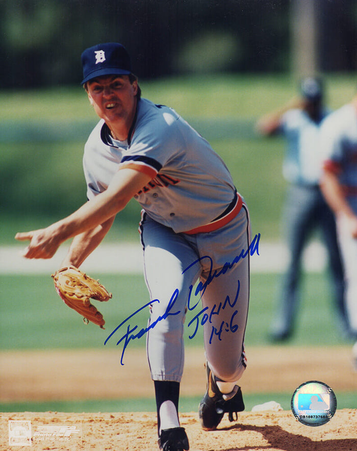 Frank Tanana Autographed Detroit Tigers Pitching Grey Jersey Action 8x10 Photo-Powers Sports Memorabilia