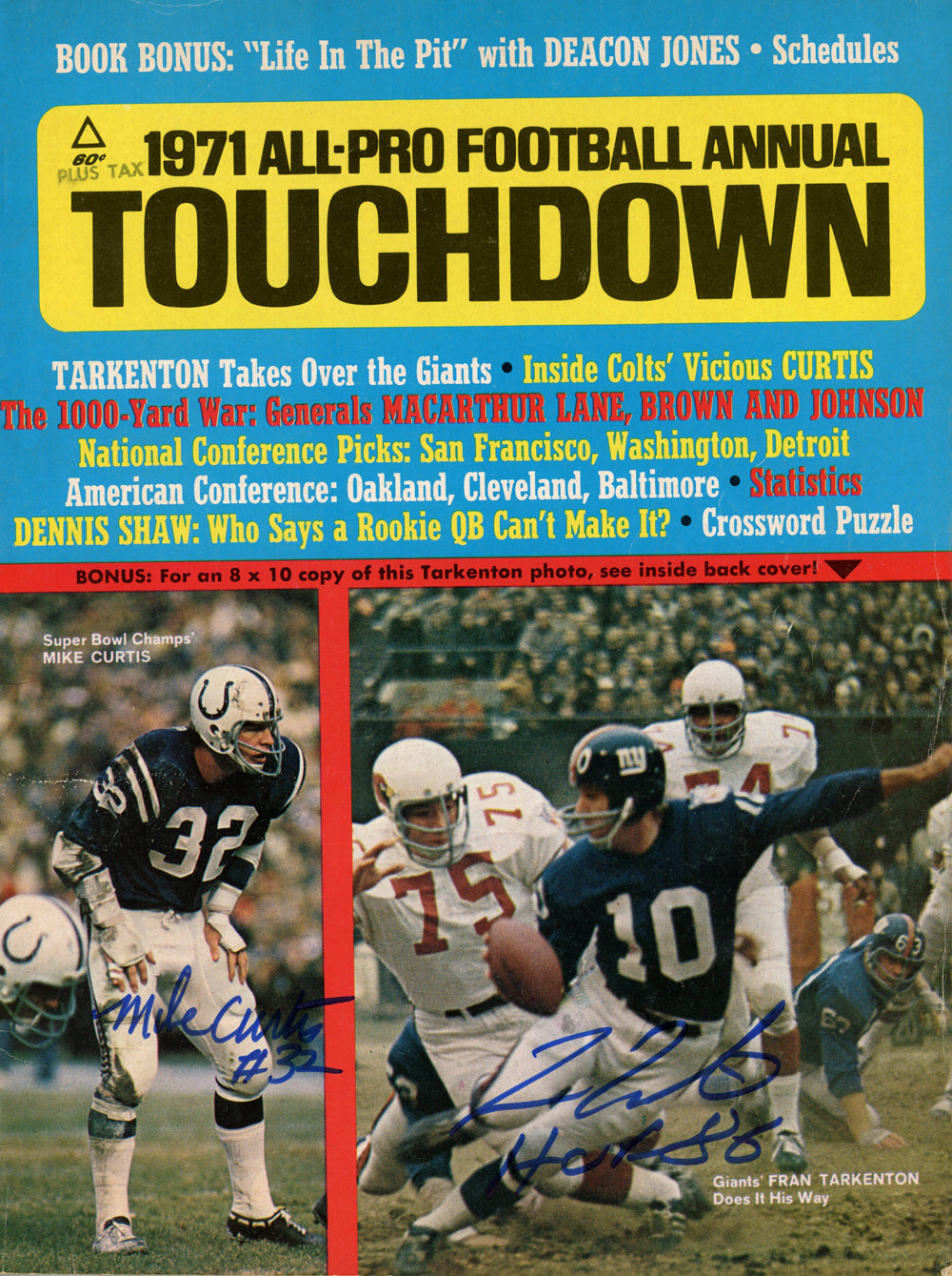 Fran Tarkenton & Mike Curtis 0 Signed Magazine - 1971 All Pro Touchdown Magazine Beckett-Powers Sports Memorabilia