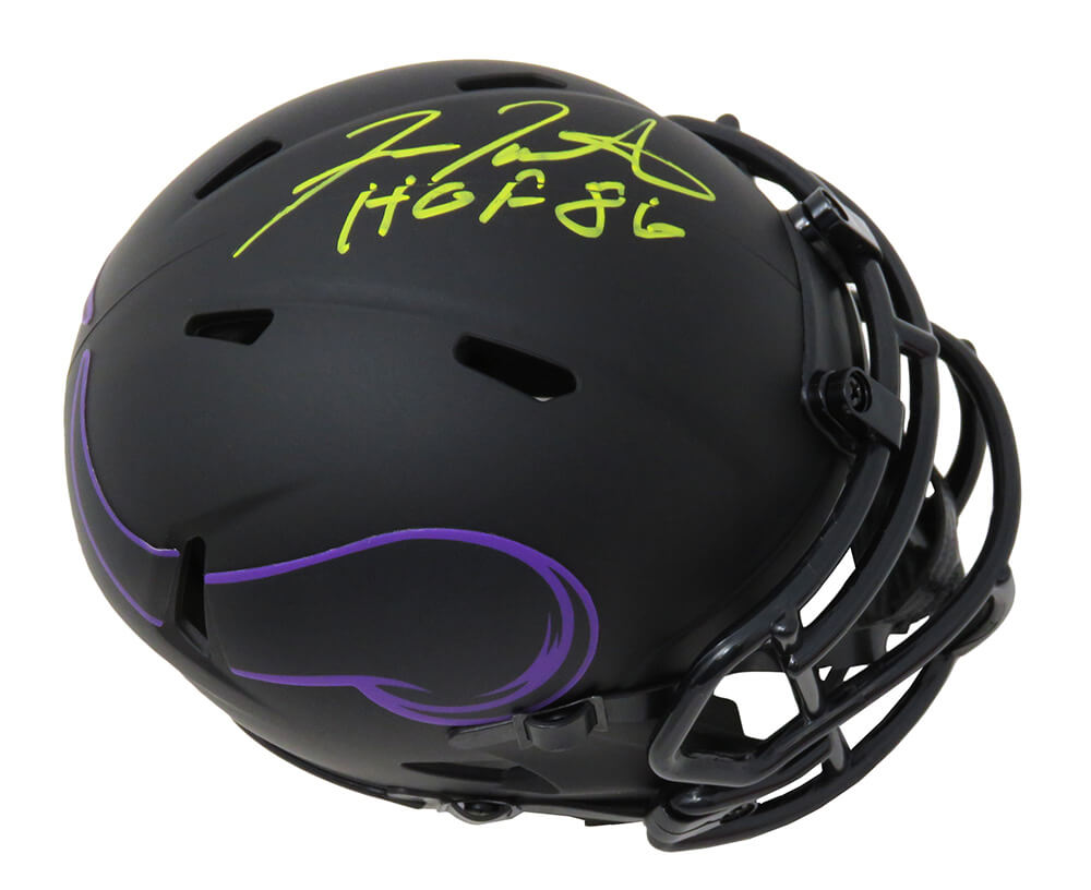 Fran Tarkenton Autographed Minnesota Vikings Eclipse Black Matte Riddell Speed Mini Helmet with HOF 86-Powers Sports Memorabilia