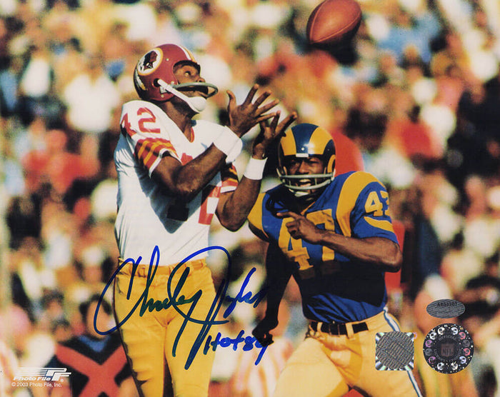Charley Taylor Autographed Washington Football Team Catching Football vs. Rams 8x10 Photo with HOF'84-Powers Sports Memorabilia