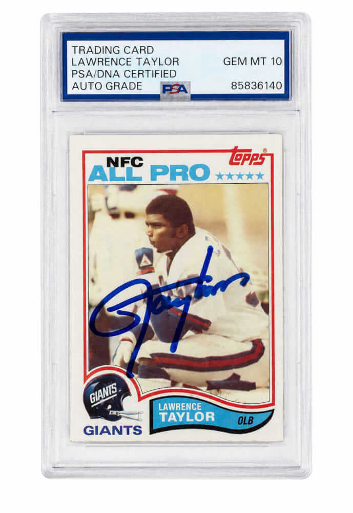 Lawrence Taylor Autographed Giants 1982 Topps Football Rookie Card #434 (PSA Encapsulated Autographed Grade 10)-Powers Sports Memorabilia