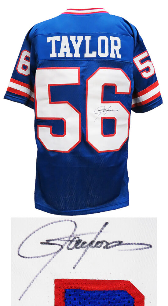 Lawrence Taylor Autographed Blue Throwback Custom Jersey-Powers Sports Memorabilia