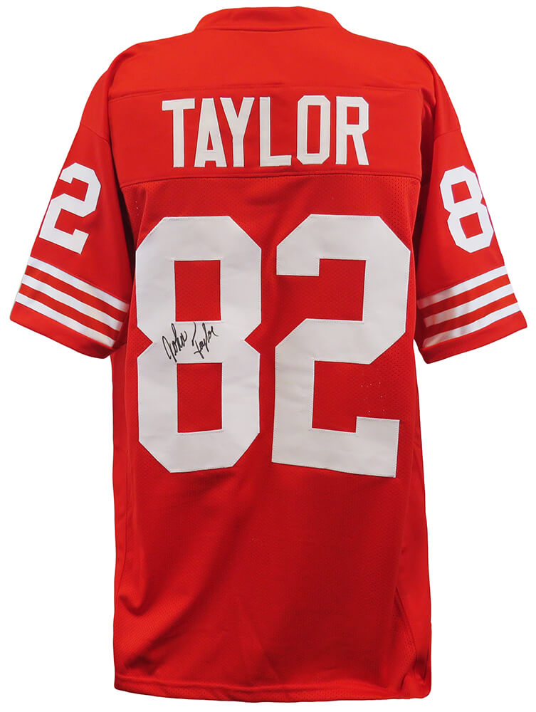 John Taylor Autographed Red Custom Football Jersey-Powers Sports Memorabilia