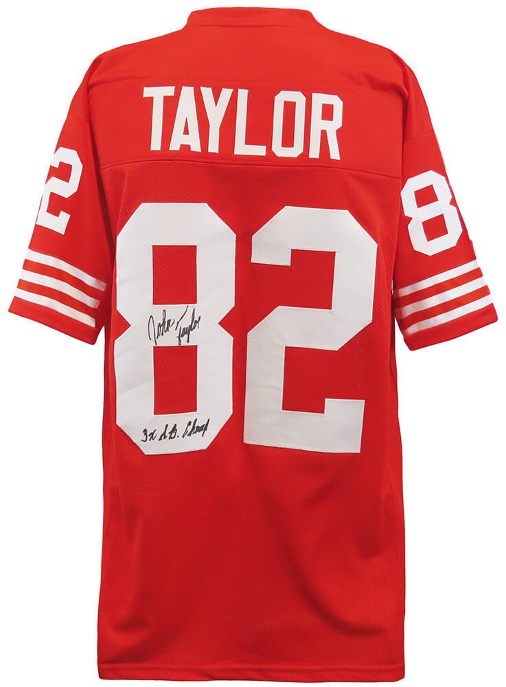 John Taylor Autographed Red Custom Football Jersey w/ 3x SB Champs-Powers Sports Memorabilia