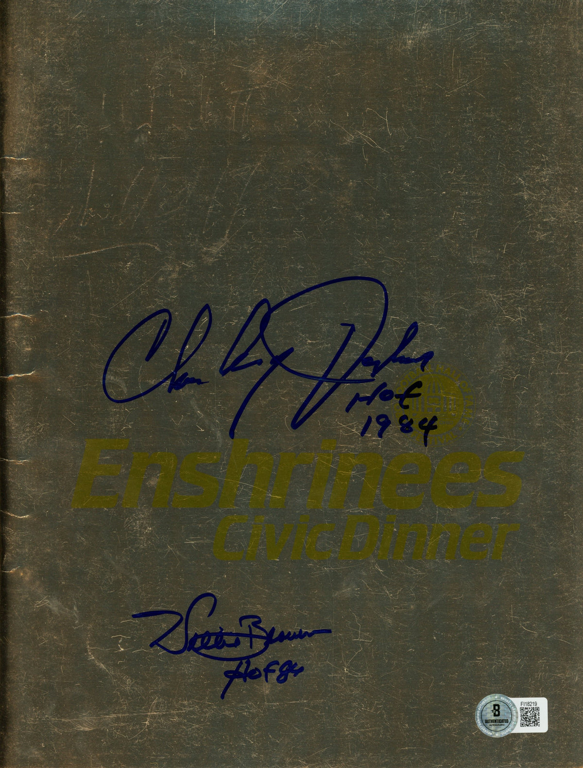 Charley Taylor Willie Brown Hall of Fame Signed Mini Helmet - HOF 1984 Enshrinees Dinner Program Beckett-Powers Sports Memorabilia