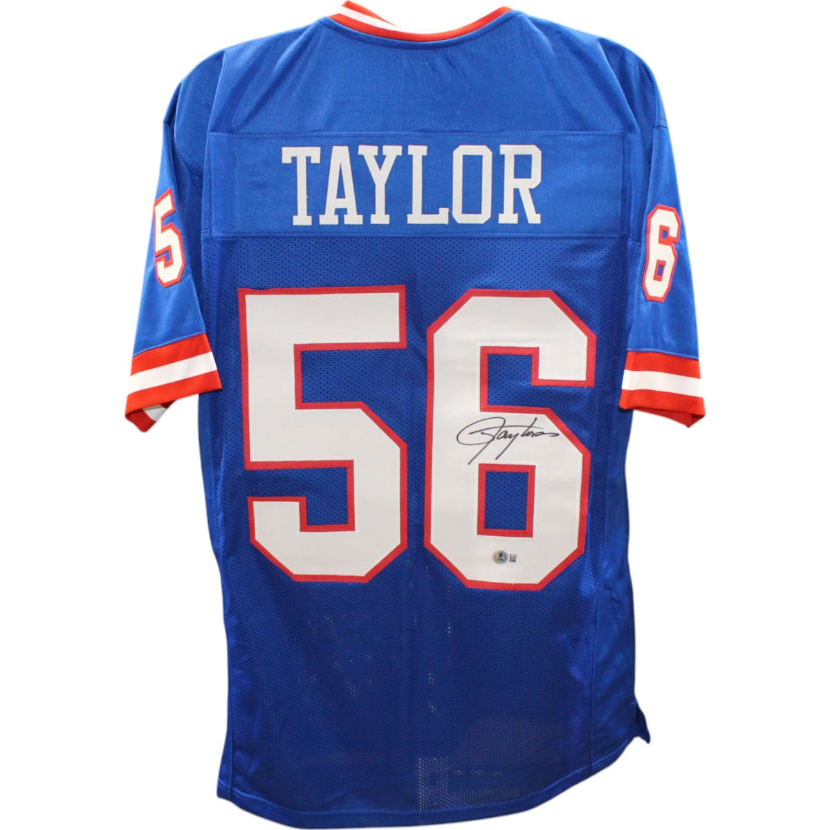 Lawrence Taylor Signed Pro Style XL Blue Jersey – Beckett Witness Authenticated-Powers Sports Memorabilia