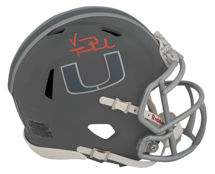 Vinny Testaverde Autographed Miami Hurricanes SLATE Riddell Speed Mini Helmet-Powers Sports Memorabilia
