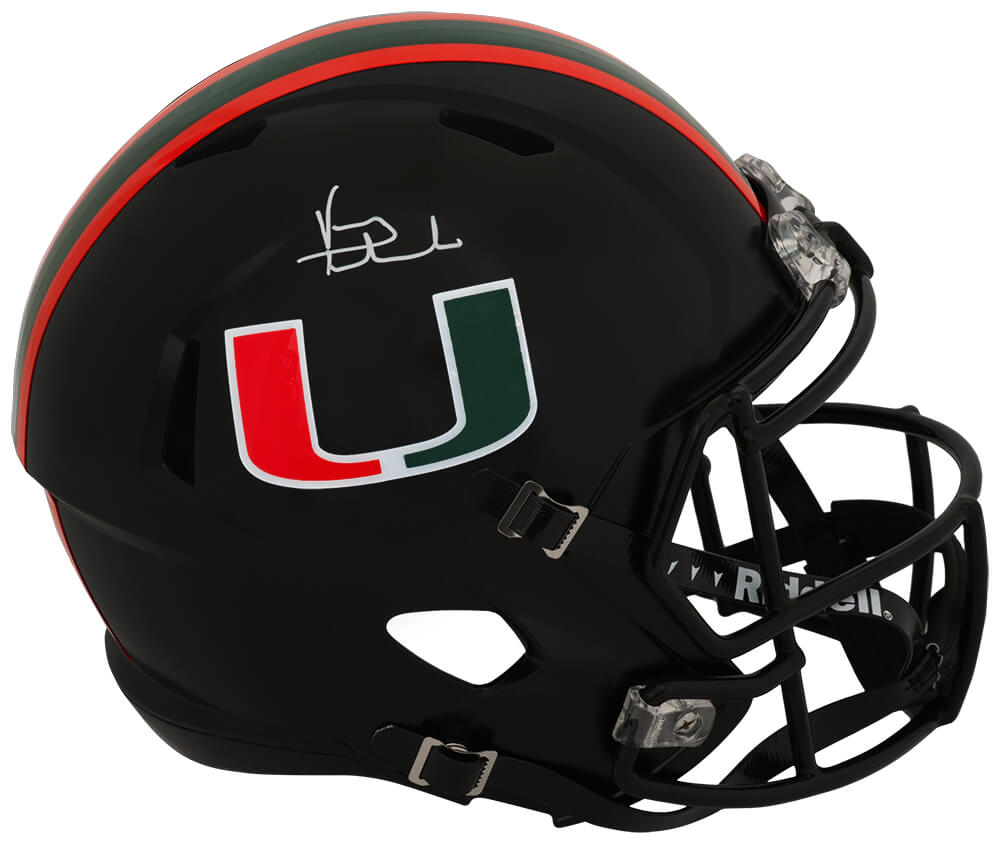 Vinny Testaverde Autographed Miami Hurricanes Black Riddell Full Size Speed Replica Helmet-Powers Sports Memorabilia