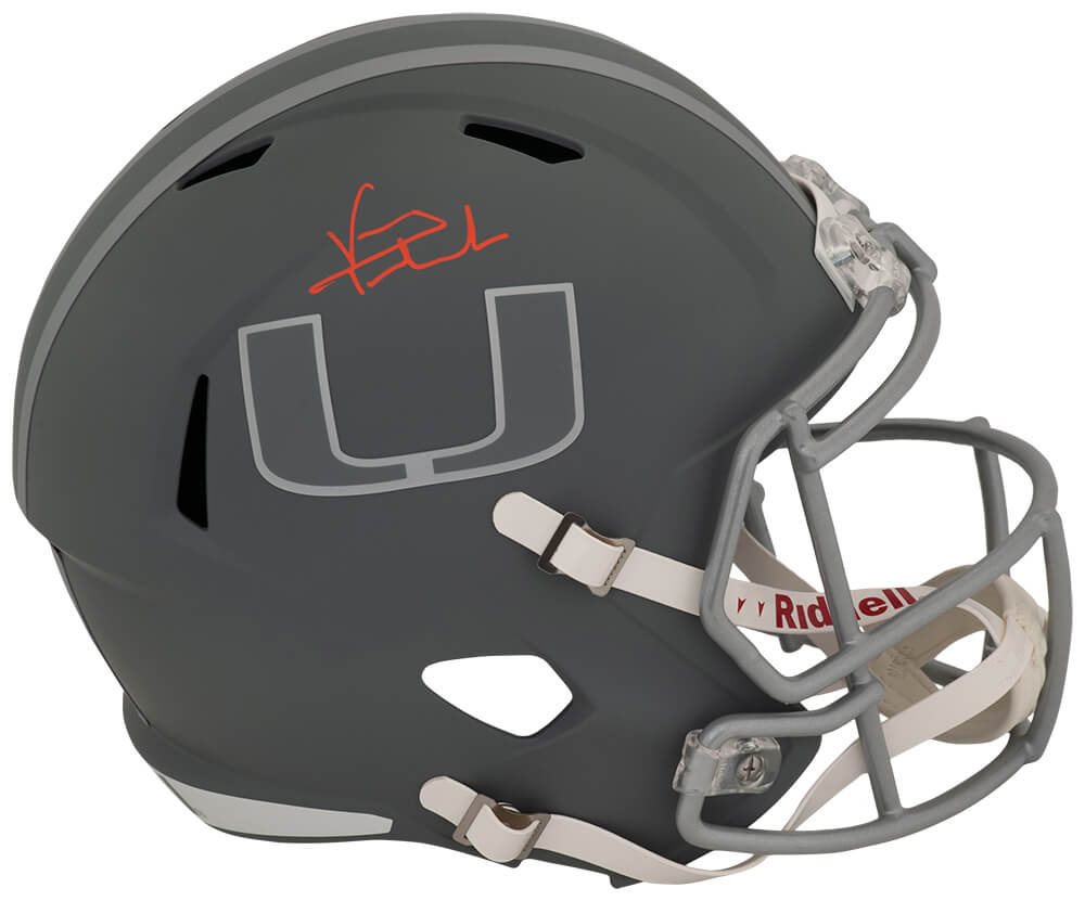 Vinny Testaverde Autographed Miami Hurricanes SLATE Riddell Full Size Speed Replica Helmet-Powers Sports Memorabilia