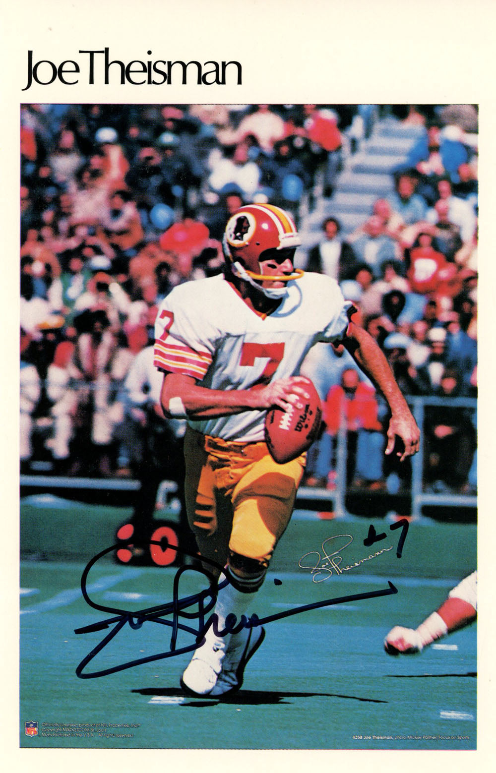 Joe Theismann Washington Redskins Mini Signed Poster 32/50 SKU 46095-Powers Sports Memorabilia