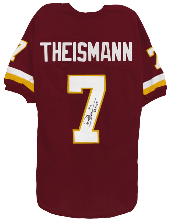 Joe Theismann Autographed Red Throwback Custom Jersey with 83 MVP-Powers Sports Memorabilia