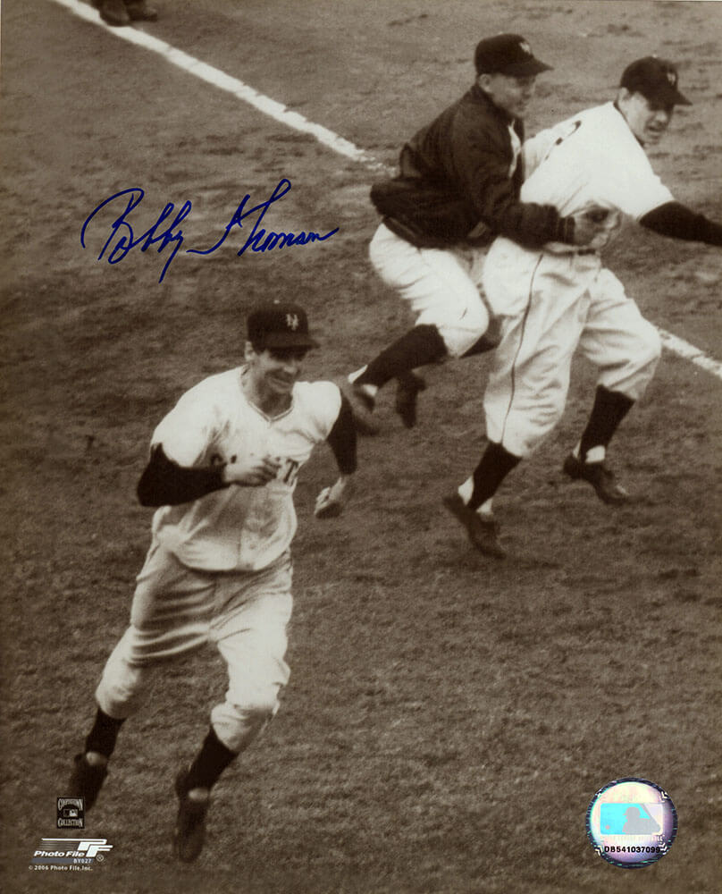 Bobby Thomson Autographed Giants Shot Heard Around World HR Rounding Bases 8x10 Photo-Powers Sports Memorabilia