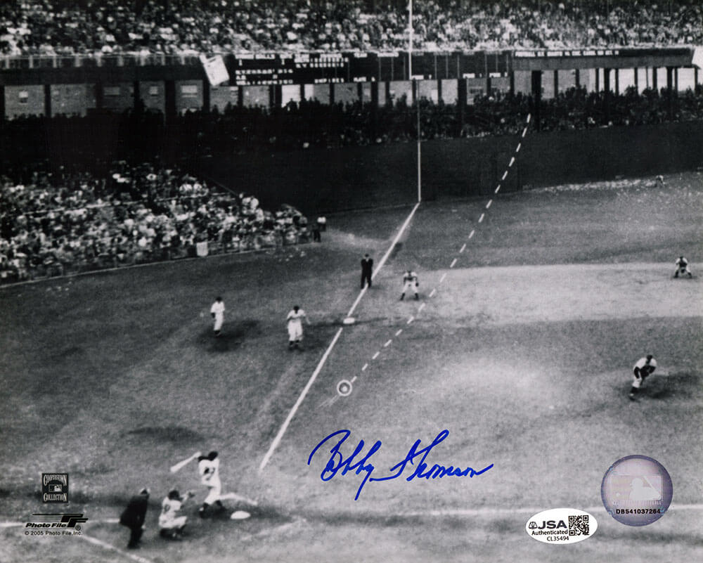 Bobby Thomson Autographed Giants Shot Heard Around World HR B&W 8x10 Photo - (JSA)-Powers Sports Memorabilia