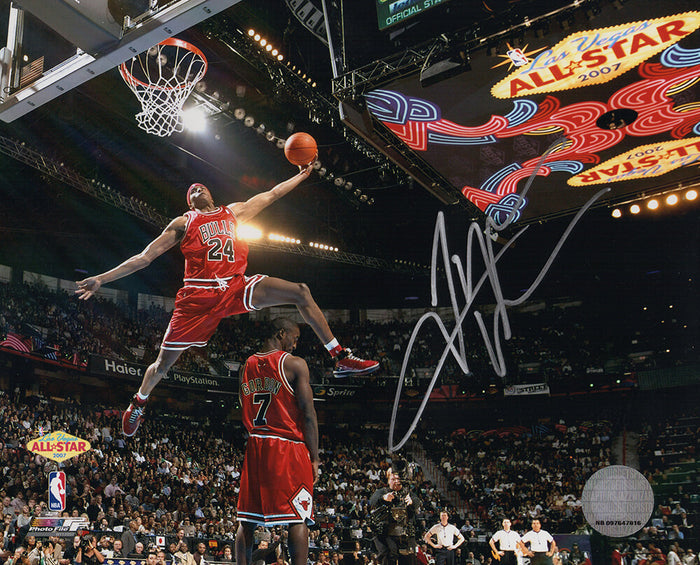 Tyrus Thomas Autographed Chicago Bulls 2007 All Star Game Dunk Contest Jumping Over Teammate 8x10 Photo-Powers Sports Memorabilia