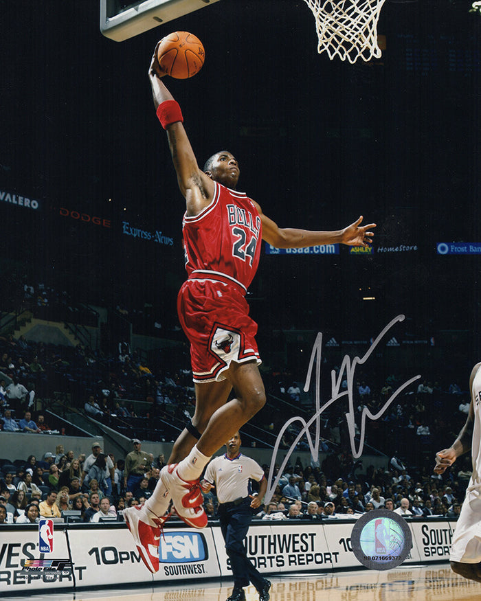 Tyrus Thomas Autographed Chicago Bulls Red Jersey Action 8x10 Photo-Powers Sports Memorabilia