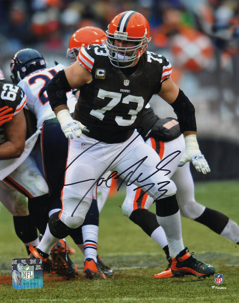 Joe Thomas Autographed Cleveland Browns Action vs Bears 8x10 Photo-Powers Sports Memorabilia