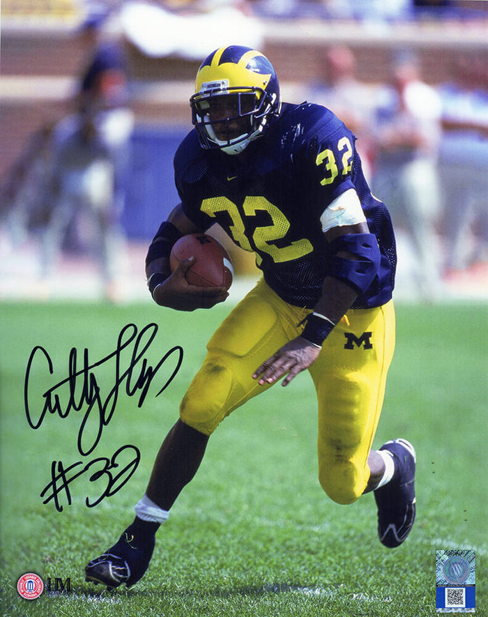 Anthony Thomas Autographed Michigan Wolverines Navy Jersey Action 8x10 Photo-Powers Sports Memorabilia