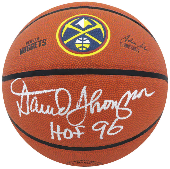David Thompson Autographed Wilson Denver Nuggets Logo NBA Basketball with HOF'96-Powers Sports Memorabilia
