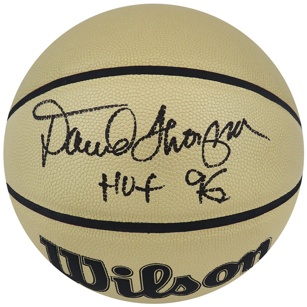 David Thompson Autographed Wilson Gold NBA Basketball w/ HOF 96-Powers Sports Memorabilia