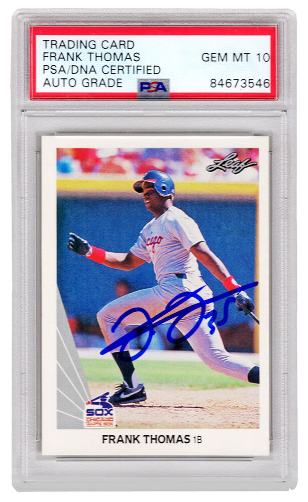 Frank Thomas Autographed White Sox 1990 Leaf Rookie Baseball Card #300 (PSA Encapsulated - Auto Grade 10)-Powers Sports Memorabilia