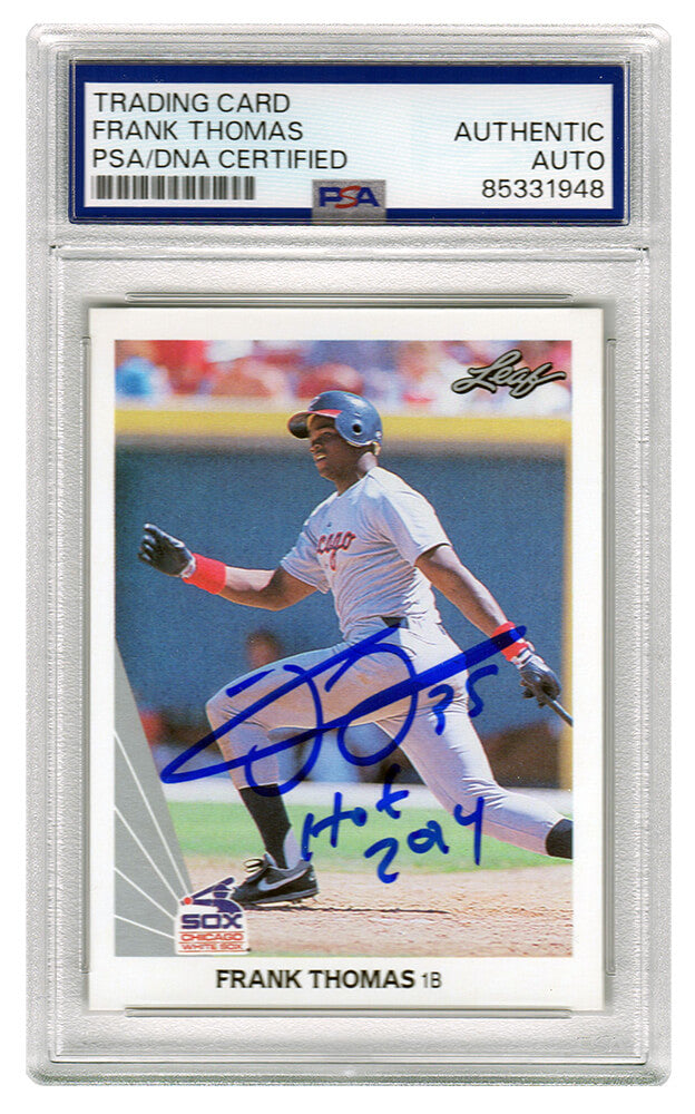 Frank Thomas Autographed White Sox 1990 Leaf Rookie Baseball Card #300 with HOF 2014 (PSA Encapsulated)-Powers Sports Memorabilia