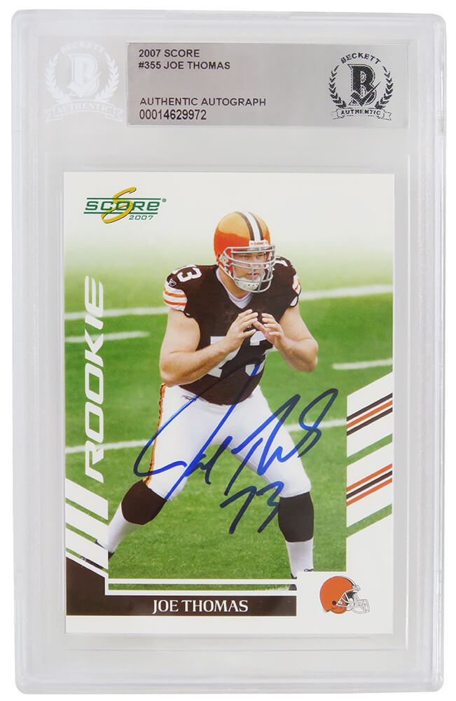 Joe Thomas Autographed Cleveland Browns 2007 Score Rookie Football Card #355 - (Beckett Encapsulated)-Powers Sports Memorabilia