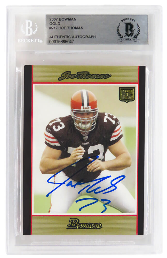 Joe Thomas Autographed Cleveland Browns 2007 Bowman Gold Rookie Football Card #217-Powers Sports Memorabilia