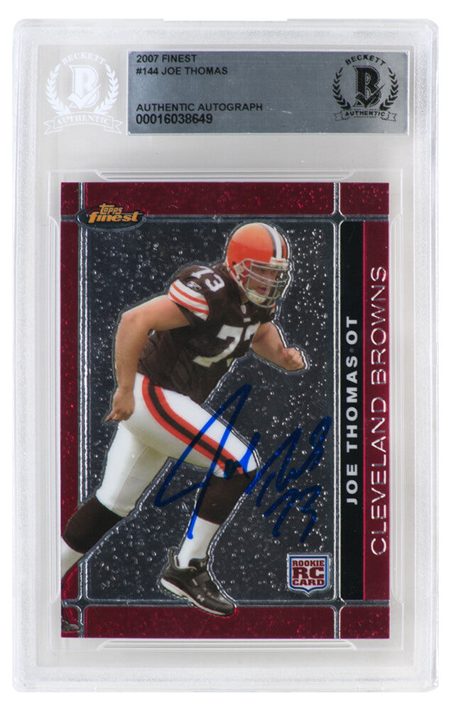 Joe Thomas Autographed Cleveland Browns 2007 Topps Finest Rookie Football Card #144-Powers Sports Memorabilia
