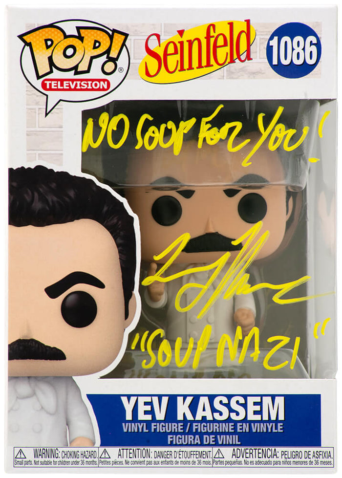 Larry Thomas Autographed Seinfeld Yev Kassem Funko Pop Doll #1086 with The Soup Nazi, No Soup For You-Powers Sports Memorabilia